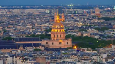 The center of Paris from the height of the Eiffel Tower. Main landmarks of European megapolis Les Invalides.