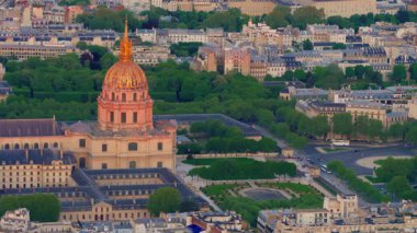 The center of Paris from the height of the Eiffel Tower. Main landmarks of European megapolis Les Invalides.