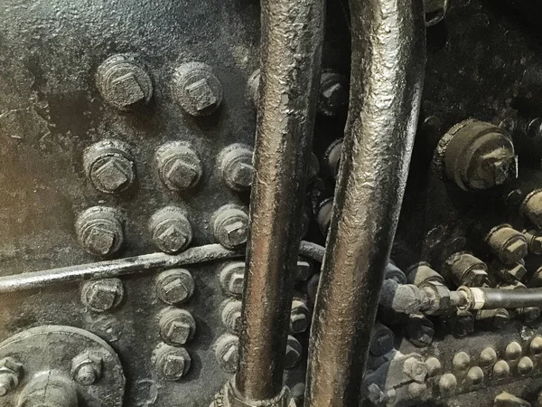 Detail View Botls Pipes Amidst Industrial Machinery Vintage Steam Engine — Stock Photo, Image