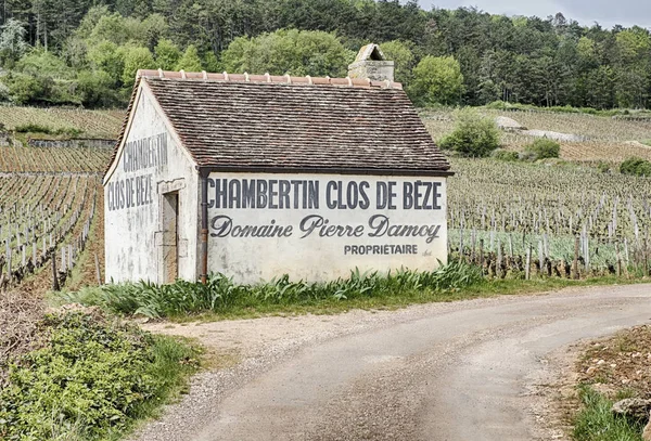 Gevrey Chambertin 2018年4月23日 一个小谷仓或农场外屋坐落在路边的 Beze Cru 葡萄园附近的 Gevrey Chambertin 在法国 — 图库照片