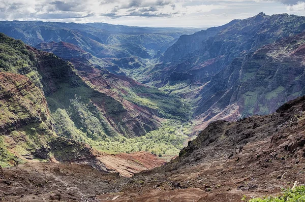 Viewpoint Portion Waimea Canyon Island Kauai Shows Deep Valley Tropical — Stock Photo, Image