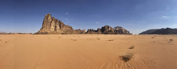 Panorama View Red Sands Wadi Rum Desert Jordan Mountain Seven — Stock Photo, Image