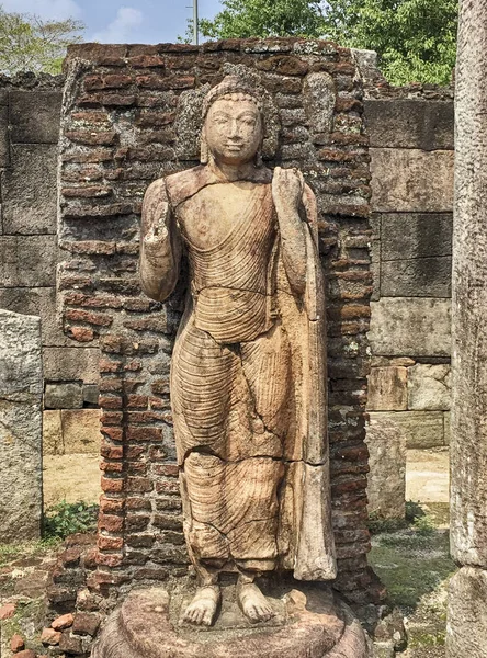 Statue Stone Gurdian Stands Hatadage Shrine Sixty Relics Ancient City — Stock Photo, Image