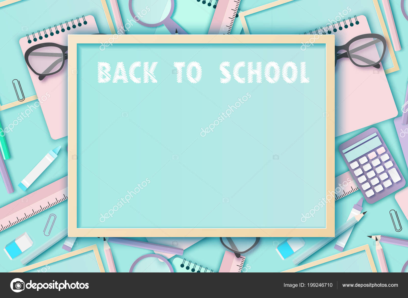 Back School Paper Art Background Glasses Pencil Blackboard Other School Stock Vector Image By C Meranna