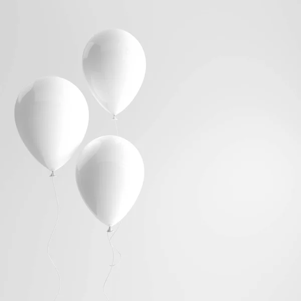 Illustration of glossy white balloons on white background. Empty space for birthday, party, promotion social media banners, posters. 3d render realistic balloons