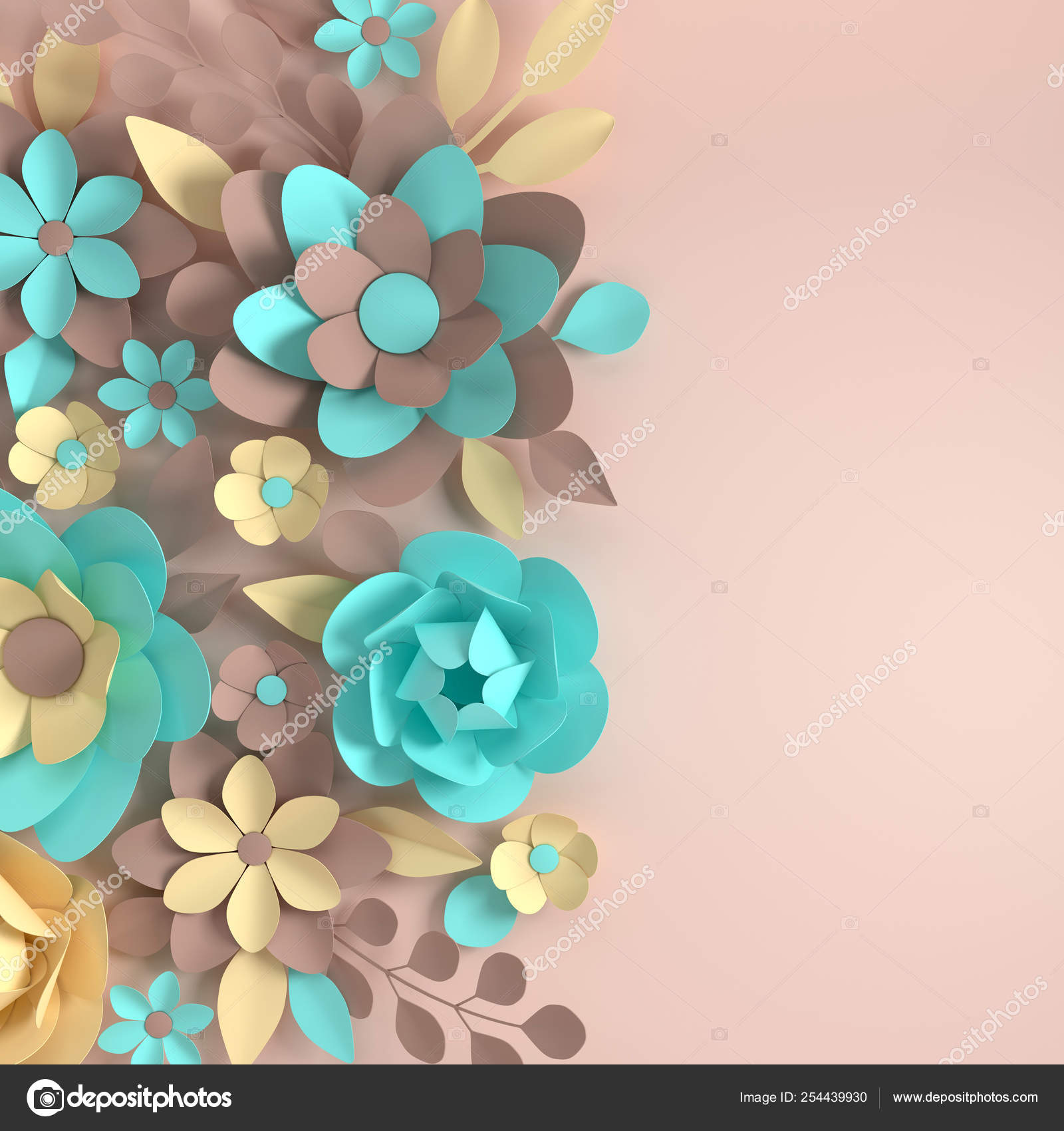 Paper elegant pastel colored flowers on beige background. Valent Stock  Photo by ©Meranna 254439930