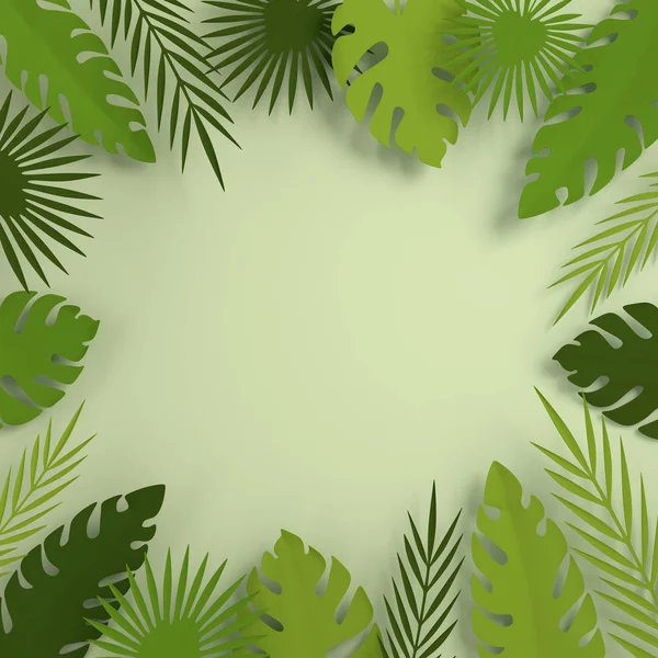 Tropical paper palm leaves frame. Summer tropical green leaf. Or