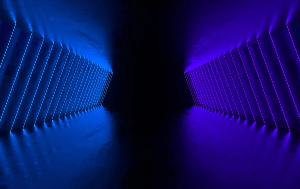 Futuristic sci-fi concrete room with glowing neon. Virtual reali