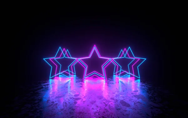 Futuristic sci-fi dark room with glowing neon stars.