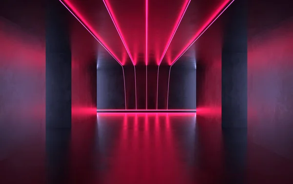 Futuristic sci-fi concrete room with glowing neon.
