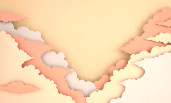 Paper art colorful fluffy clouds background with place for text.