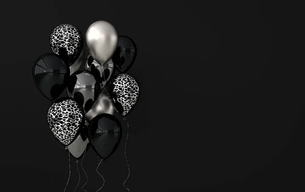 Illustration of glossy silver, black and jaguar print balloons