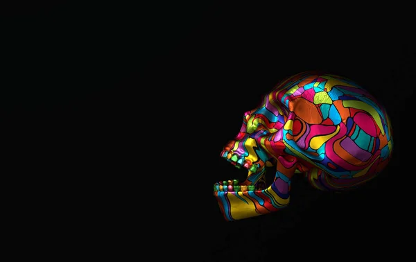 Human scull 3d rendering. Colorful laughing death\'s-head