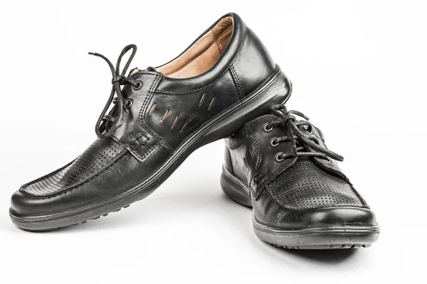 Zapatos Masculinos Cuero Negro Fondo Blanco —  Fotos de Stock