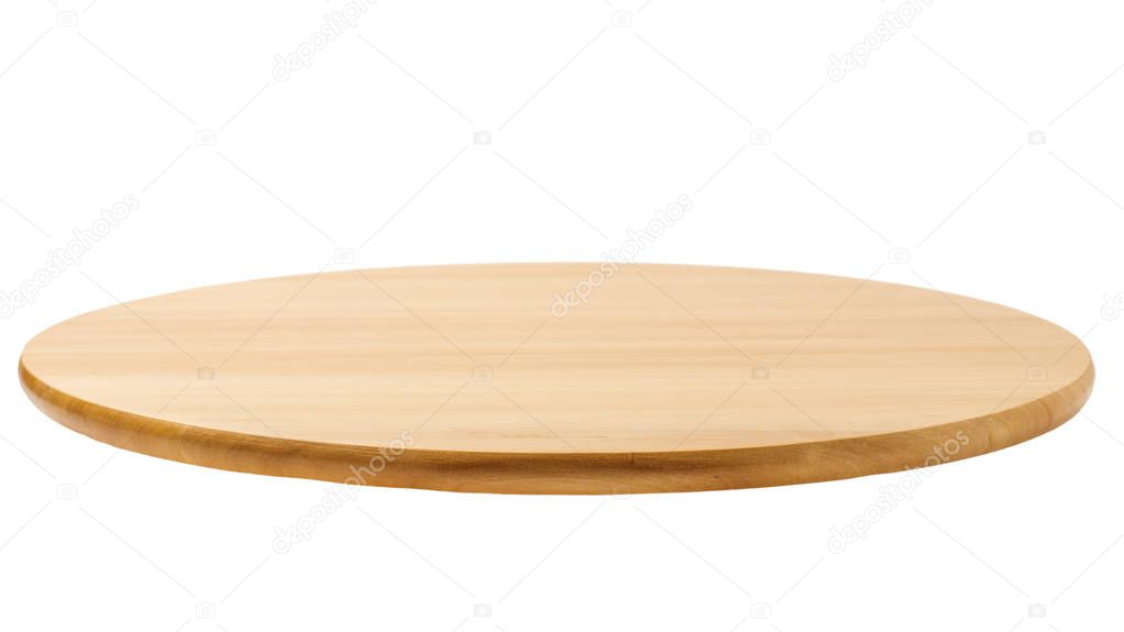 Bamboo or wooden rotating tray isolated on white background
