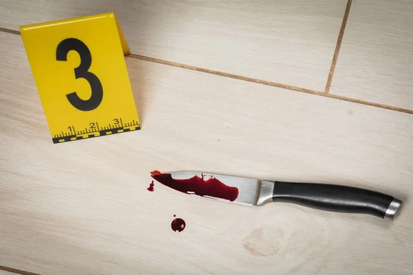 Crime Scene Investigation Bloody Knife Evidence Murder — Stock Photo, Image