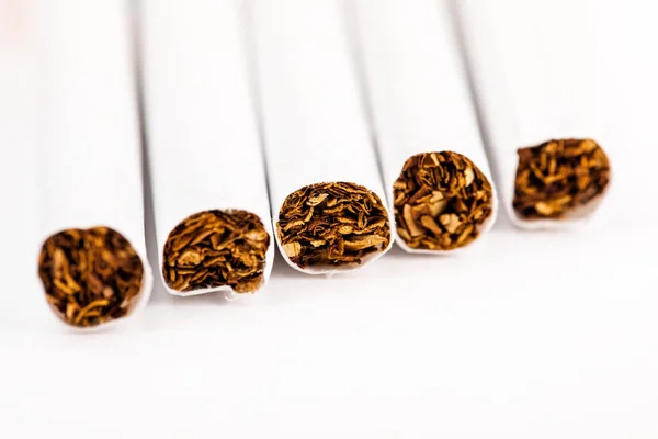 Close Cigarros Tabaco Fundo Branco — Fotografia de Stock