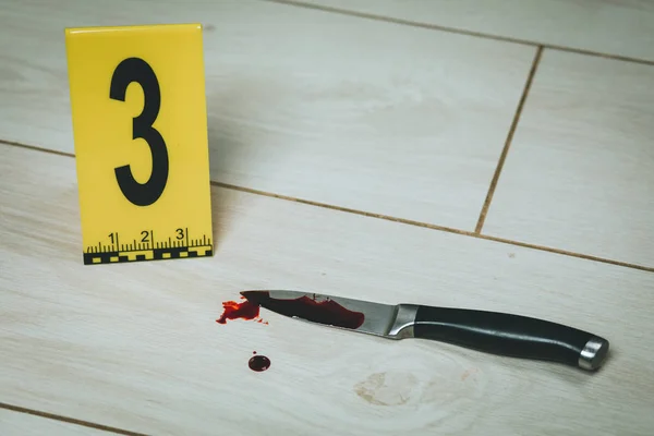 Crime Scene Investigation Bloody Knife Evidence Murder — Stock Photo, Image