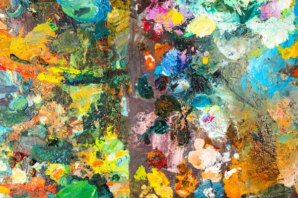 Background Image Of Bright Oil-paint Palette Closeup Stock Photo