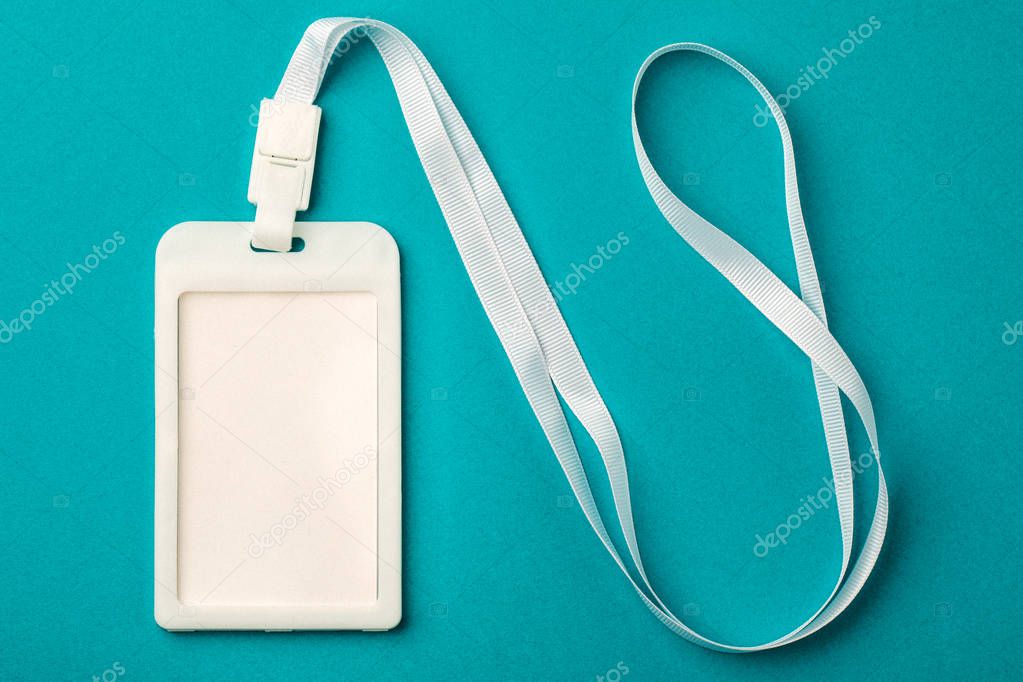 Blank ID card / badge with a white zone on a blue background. Pl
