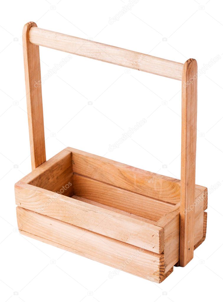 Wooden box on white isolated background.