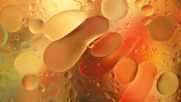 Zbliżenie Ruchu Kropli Oleju Powierzchni Wody Kolorowe Abstrakcyjne Makro Tło — Wideo stockowe