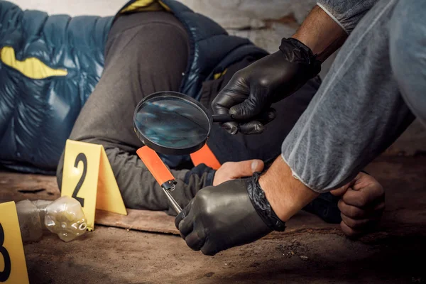 Expert Gathering Evidence Crime Scene Law Concept Police Forensics — Stock Photo, Image