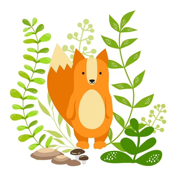 Adorable little fox vector illustration, funny forest animal in cartoon style. Ideal for cards, invitations, party, banners, kindergarten, baby shower, preschool and children room decoration.