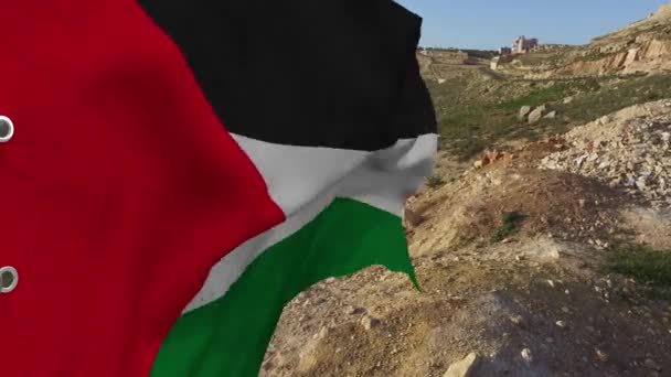 Флаг Палестины Национальный Символ Флаг Палестины Заднем Плане Развивающаяся Волна — стоковое видео