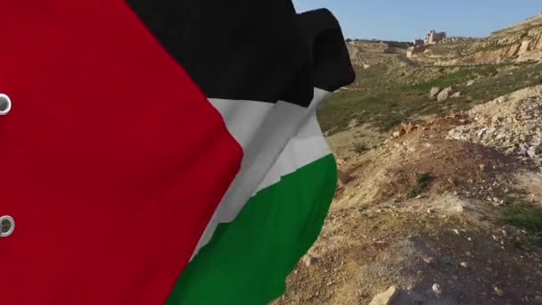 Vlajka Palestinských Národní Symbol Vlajka Palestinských Pozadí Vlajka Rozvíjející Vlna — Stock video