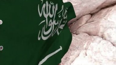 Bayrak, Suudi Arabistan, ulusal sembolü. Suudi Arabistan bayrağı arka plan üzerinde. Bayrak gelişmekte olan dalga. Doku, ulusal sembolü. İllüstrasyon, ülkenin sembolü. Filistin ulusu, ülke bayrağı.