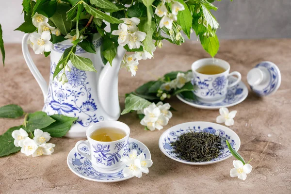 Een Verbluffend Mooie Thee Set Met Geurige Groene Thee Thee — Stockfoto