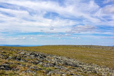 yol kenarına tepe dağ sırtı üzerinde. Güzel seyahat sahne ile tepelerde yaz saati.