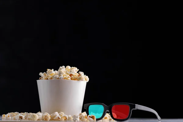 White Paper Cup Popcorn Glasses Close Background Snack Watching Movies — Stock Photo, Image