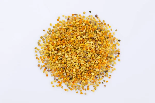 Scattering Bee Pollen White Background Bright Pollen Bee Product Close — Stock Photo, Image