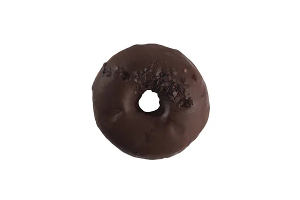 Donut apetitoso con glaseado de chocolate negro sobre un fondo blanco. Aislado . —  Fotos de Stock
