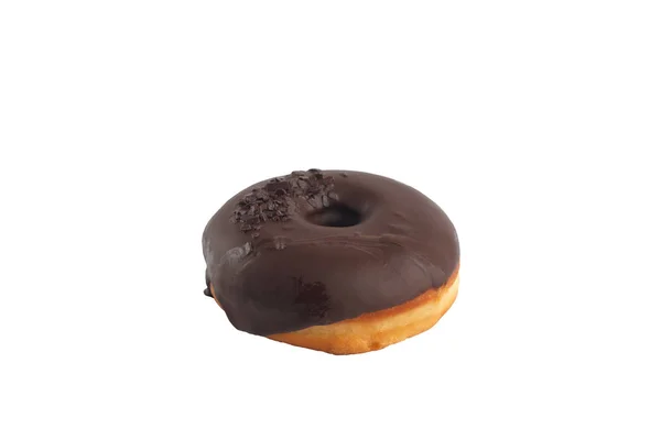 Appetizing donut with dark chocolate icing on a white background. Isolated. — Stock Photo, Image