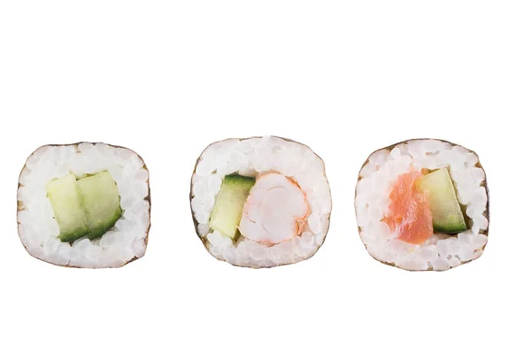 Sushiruller isolert på hvit bakgrunn. Samling. Nærbilde av deilig japansk mat med sushirull . – stockfoto
