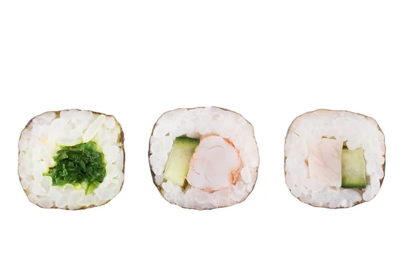 Sushi tekercs izolált fehér alapon. Gyűjtemény. Közeli fel finom japán étel sushi tekercs. — Stock Fotó