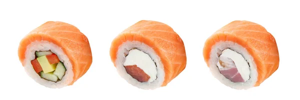 古典的な寿司ロール。白い背景に寿司。日本の寿司シーフードロール白い背景. — ストック写真