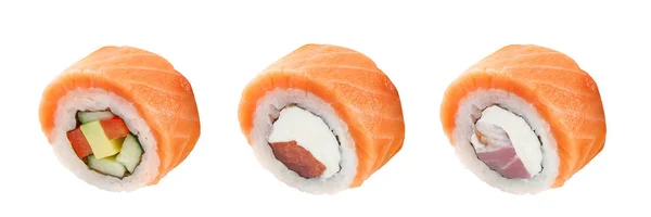 Klasický sushi roll. Sushi na bílém pozadí. Japonské Suši rybí rolní bílé pozadí. — Stock fotografie