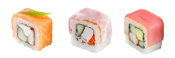 Klasický sushi roll. Sushi na bílém pozadí. Japonské Suši rybí rolní bílé pozadí. Stock Fotografie