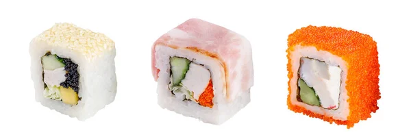 Um clássico rolo de sushi. Sushi sobre um fundo branco. Japonês sushi frutos do mar roll fundo branco . — Fotografia de Stock