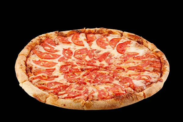 Margarita-Pizza-Arrangement isoliert auf schwarzem Hintergrund. — Stockfoto