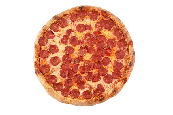 Pepperoni pizza arrangemang isolerad på vit bakgrund. Närbild. — Stockfoto