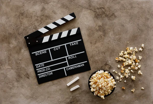 Filmmaking Concept Movie Clapperboard Cinema Begins Movie Clappers Top View — Stock Photo, Image