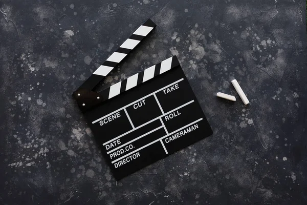 Filmový Koncept Film Clapperboard Kino Začíná Tleskáním Filmu Horní Pohled — Stock fotografie