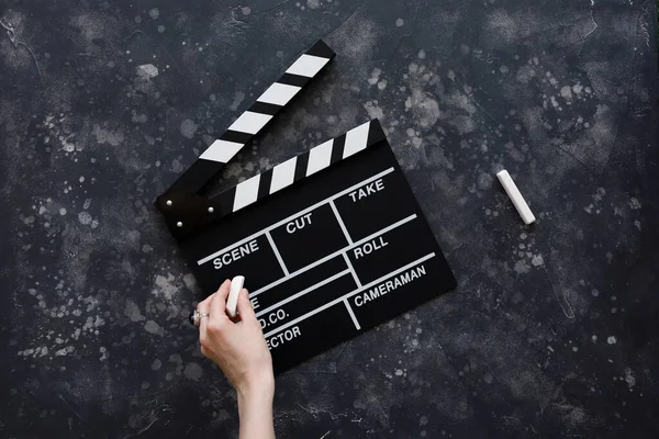 Filmmaking Concept Movie Clapperboard Cinema Begins Movie Clappers Top View — Stock Photo, Image