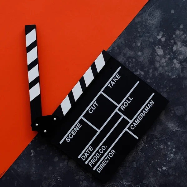 Filmfremstilling Koncept Film Clapperboard Biografen Begynder Med Filmklappere Øverste Udsigt - Stock-foto