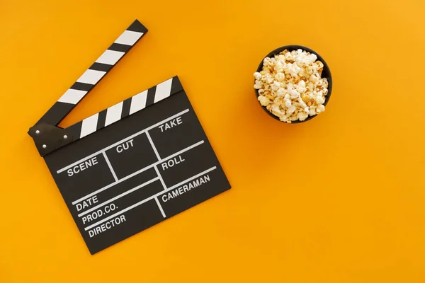 stock image Filmmaking concept. Movie Clapperboard. Cinema begins with movie clappers. Top view. Copy space. Place for your text.